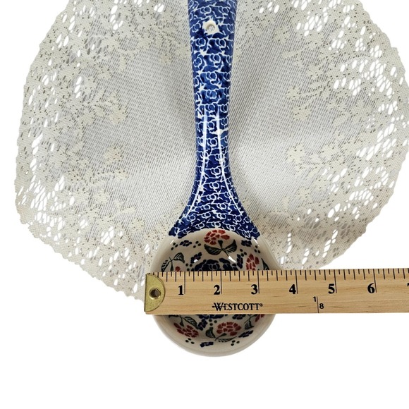Vtg Polish Pottery Ladle Spoon Blue Floral Design Ceramic Kitchen Hand Painted - Picture 7 of 10